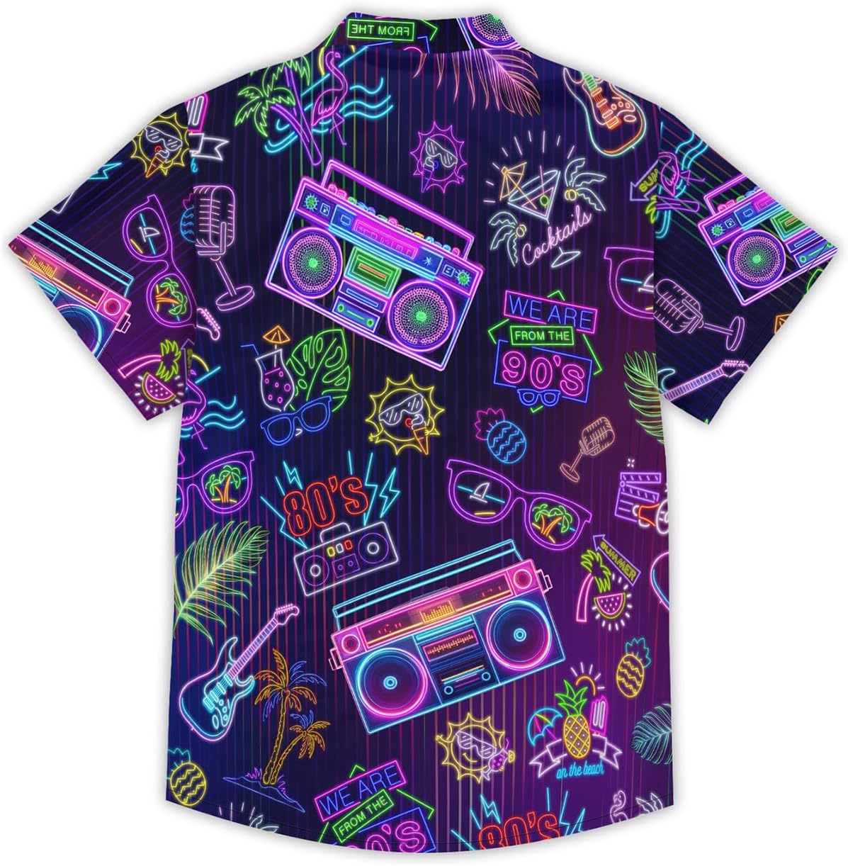 Funny Hawaiian Shirts for Men Vintage Button Down Summer Short Sleeve Shirt 80s Neon Party Beach Outfits