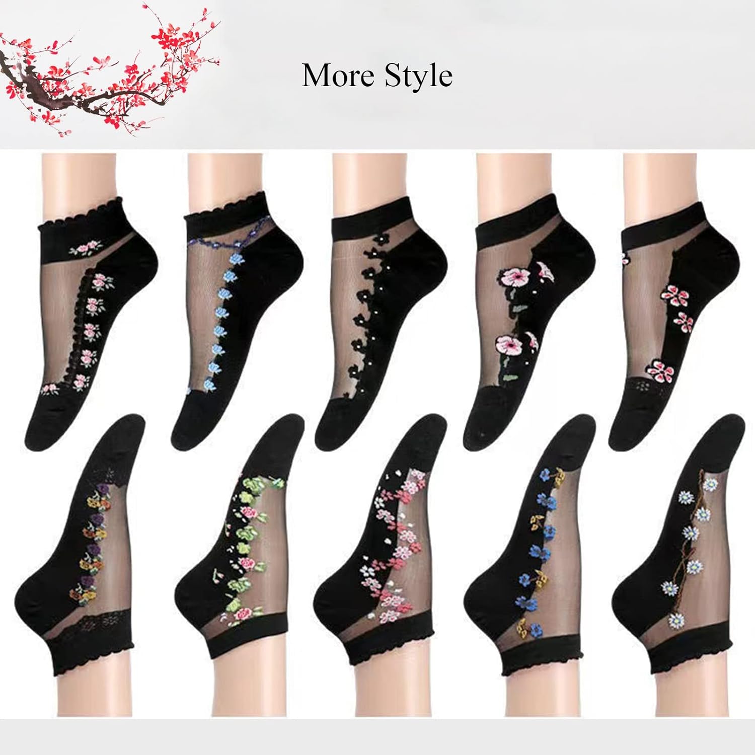 DXYAKY 5 Pairs Womens No show Socks Low Cut Girls Lace Thin Nylon Mesh Socks Floral Patterned Fishnet Short Sock