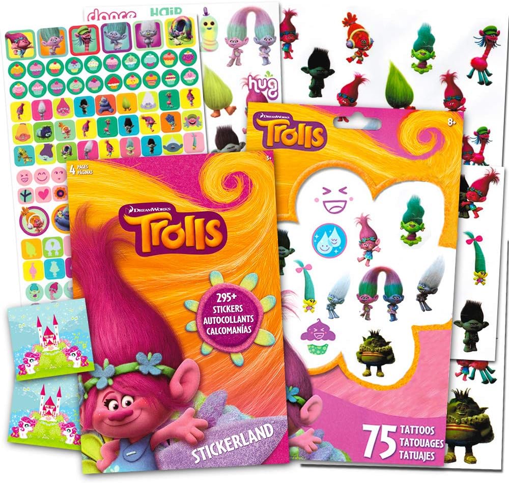 Trolls Stickers and Tattoos Party Favors Pack -- Over 295 Trolls Stickers and 75 Trolls Temporary Tattoos for Birthdays, Holidays, and More (Trolls Party Supplies)