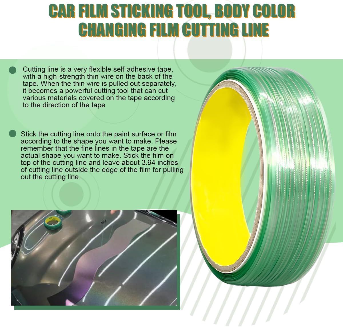 Car Wrap Cutting Tape, 33FT Knifeless Vehicle Finish Line Wrap Tape Tool, Auto Exterior Graphic Decal Edge Wrapping Film Accessories, Universal for Motorcycle Sedan Truck
