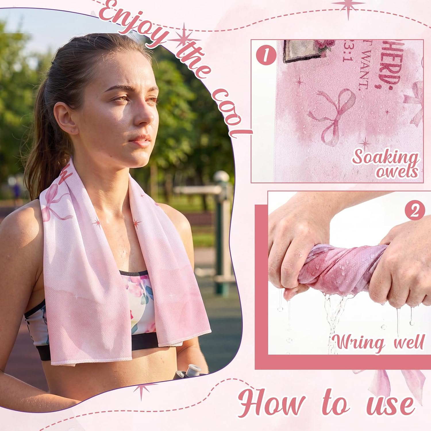 Moukeren 12 Pcs Christian Cooling Towels for Women, Church Gifts,Pink Bow | Bible Verse Floral Design, Ice Towel in Hot Weather, Faith Gifts for Congregation, Quick-dry Gym Yoga Travel Outdoor