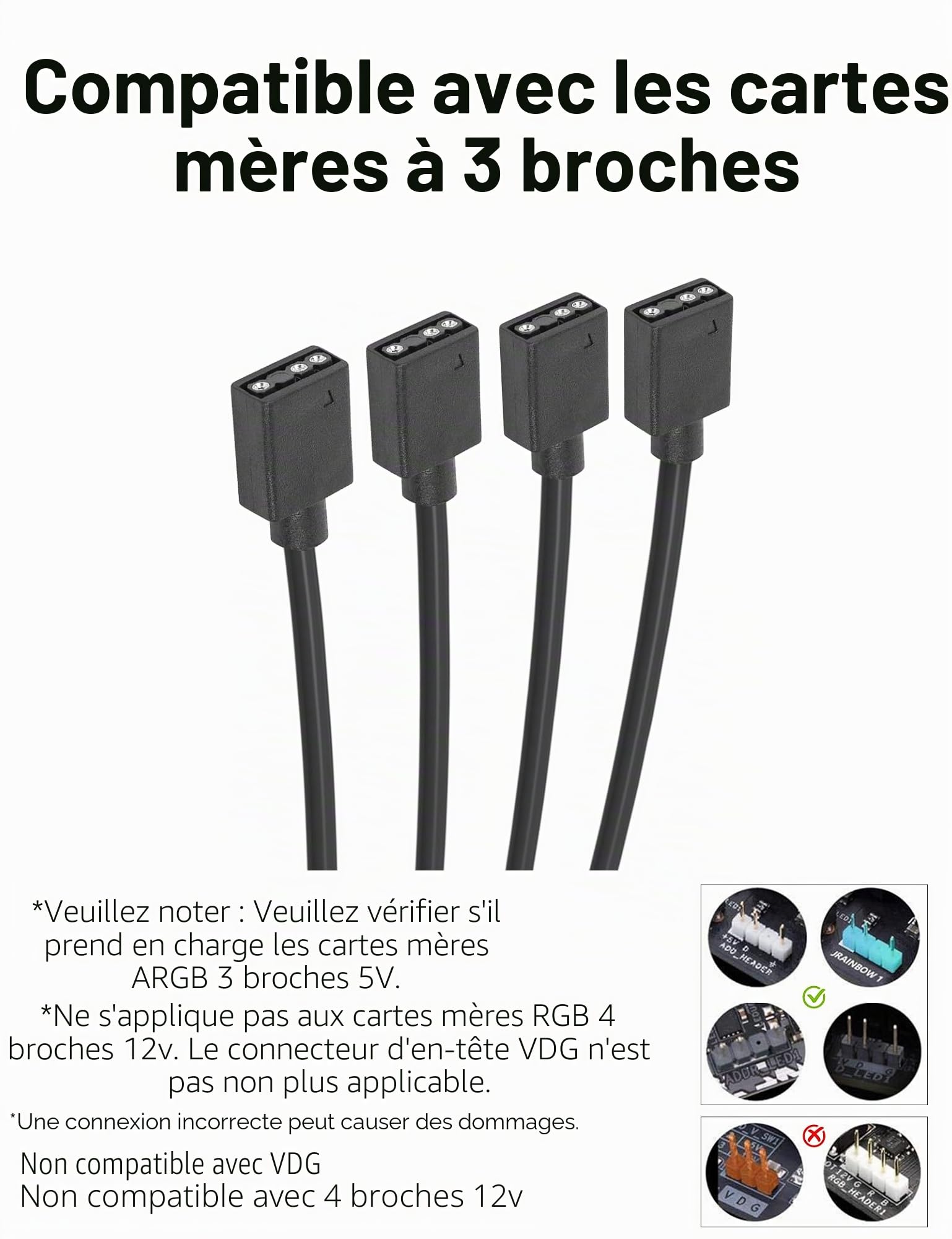 upHere ARGB 3Pin Câble répartiteur de Ventilateur 1 à 4 Splitter Cable répartiteur connecteur pour Bande LED,30 cm avec Broches mâles（53ARGB）
