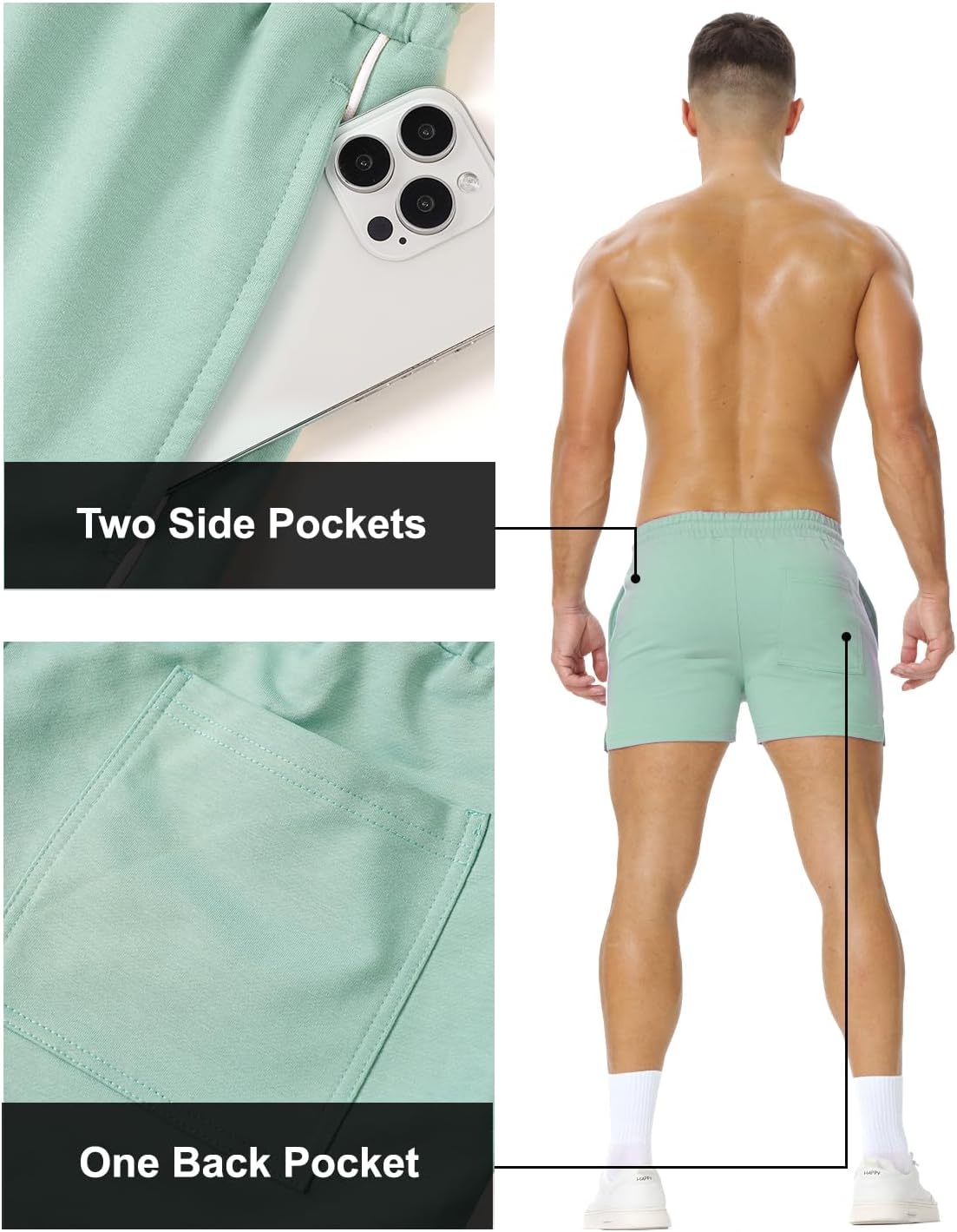Mens Athletic Sweat Shorts 3 Inch Cotton Soft Casual with Pockets Gym Workout Running Short - Image 4