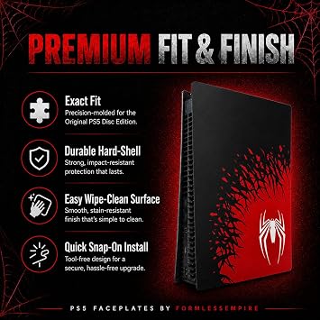 Faceplate for PS5 Side Shell Plates PlayStation 5 Disc Edition Console Replacement Accessory Case Cover Black Plate Anti-Scratch Dust Cover Skin Protector (Spider)