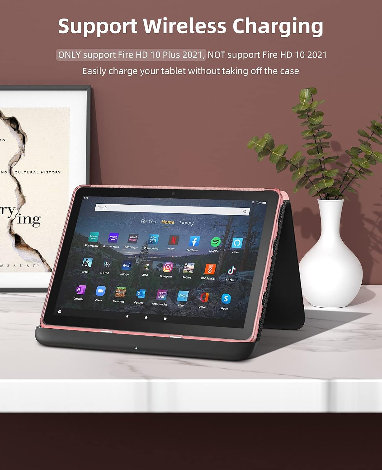 MoKo Case Fits All-New Kindle Fire HD 10 & 10 Plus Tablet (11th Generation, 2021 Release) 10.1", Soft TPU Translucent Frosted Back Cover Protector Multi-Angle Smart Shell, Auto Wake/Sleep, Rose Gold