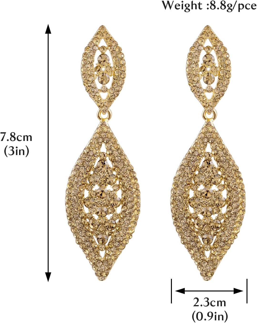 Women Large Statement Chandelier Earrings Rhinestone Clear Crystal Party 2 Leaf Dangle Earrings - Image 6