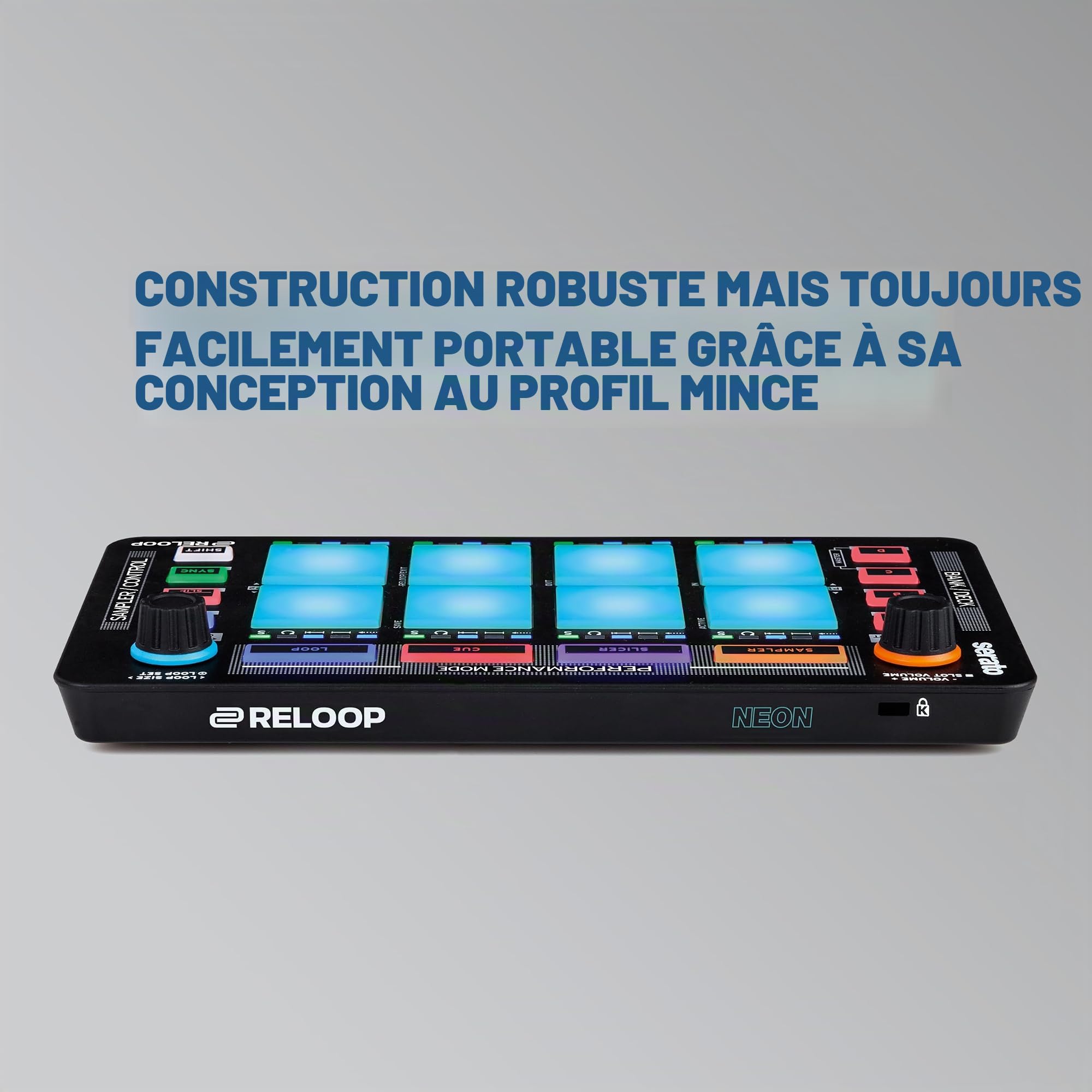 Reloop Neon - Contrôleur DJ USB supplémentaire avec pads de batterie de performance RVB sensibles à la vitesse, plug and play avec Serato DJ, (noir)