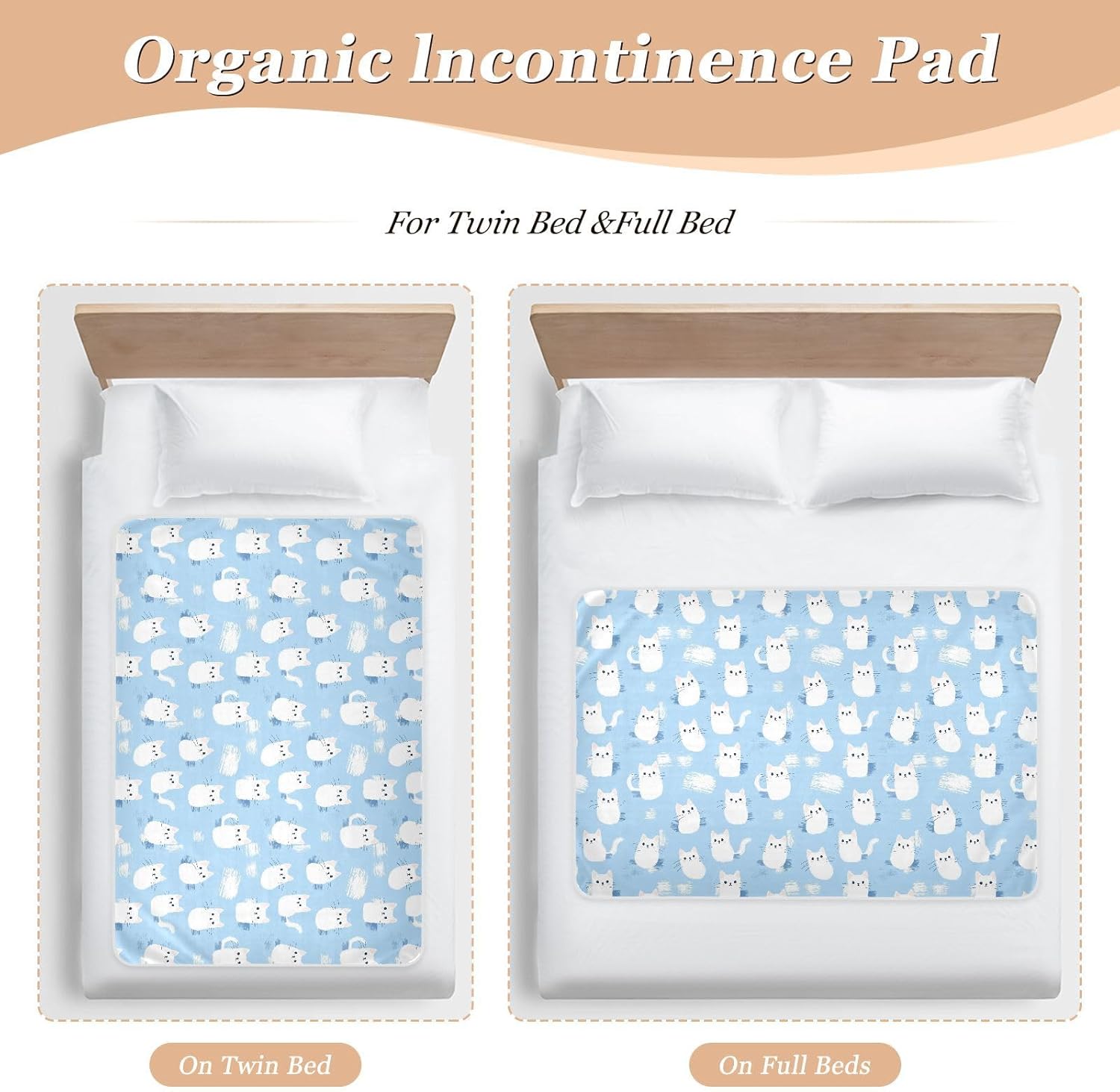 Cute Cat Light Blue Extra Large Resuable Potty Training Pee Pad Highly Absorbent Crib Pee Mattress Pad Portable Bed Liners for Toddler Kids , 52" L x 34" W