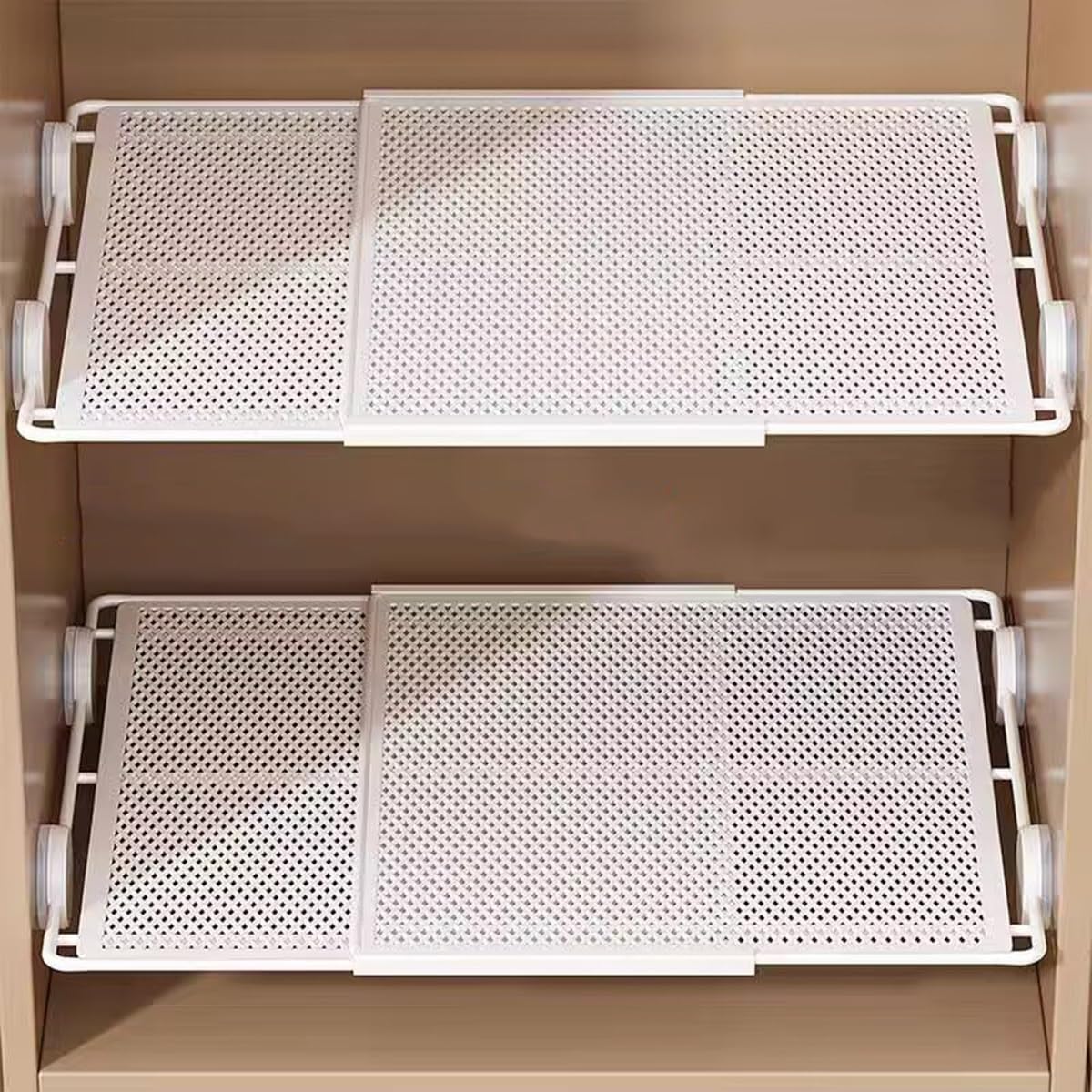 No-Drill Extendable Wardrobe Shelf Divider, Adjustable Cupboard Tension Storage Organiser Rack for Kitchen Bathroom and Bedroom Storage(W13.8*L10.6-14.9 in)