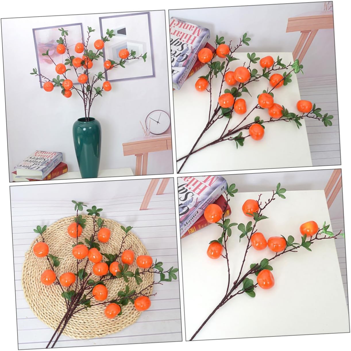 Ciieeo Artificial Orange Branches 7-Head Simulation Fruits Plastic Table Centerpiece Decor for Living Room New Year Home Decoration