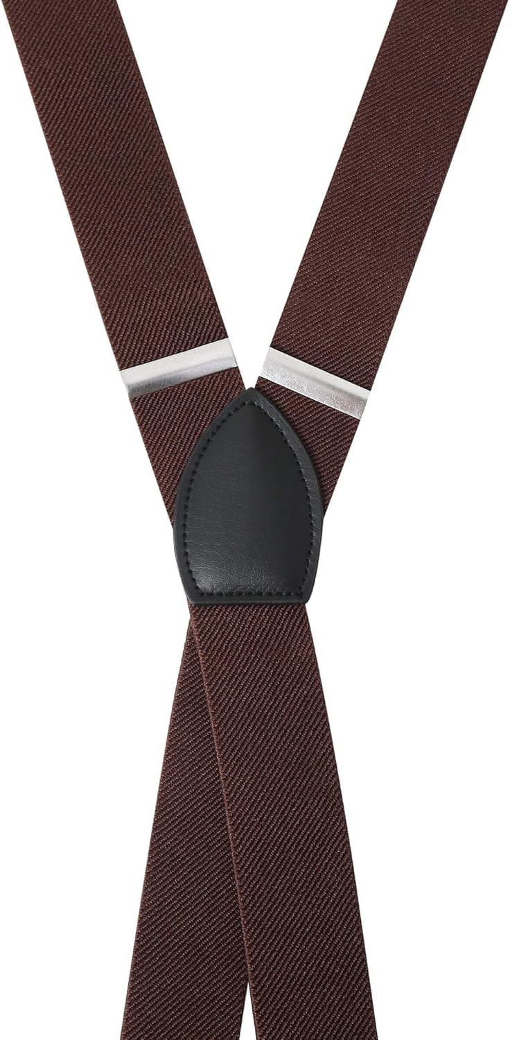 Brown Suspender Braces - Classic Elastic Mens Dress Suspenders w/Adjustable Straps - Luxury Clip On Suspenders for Men Brown Regular