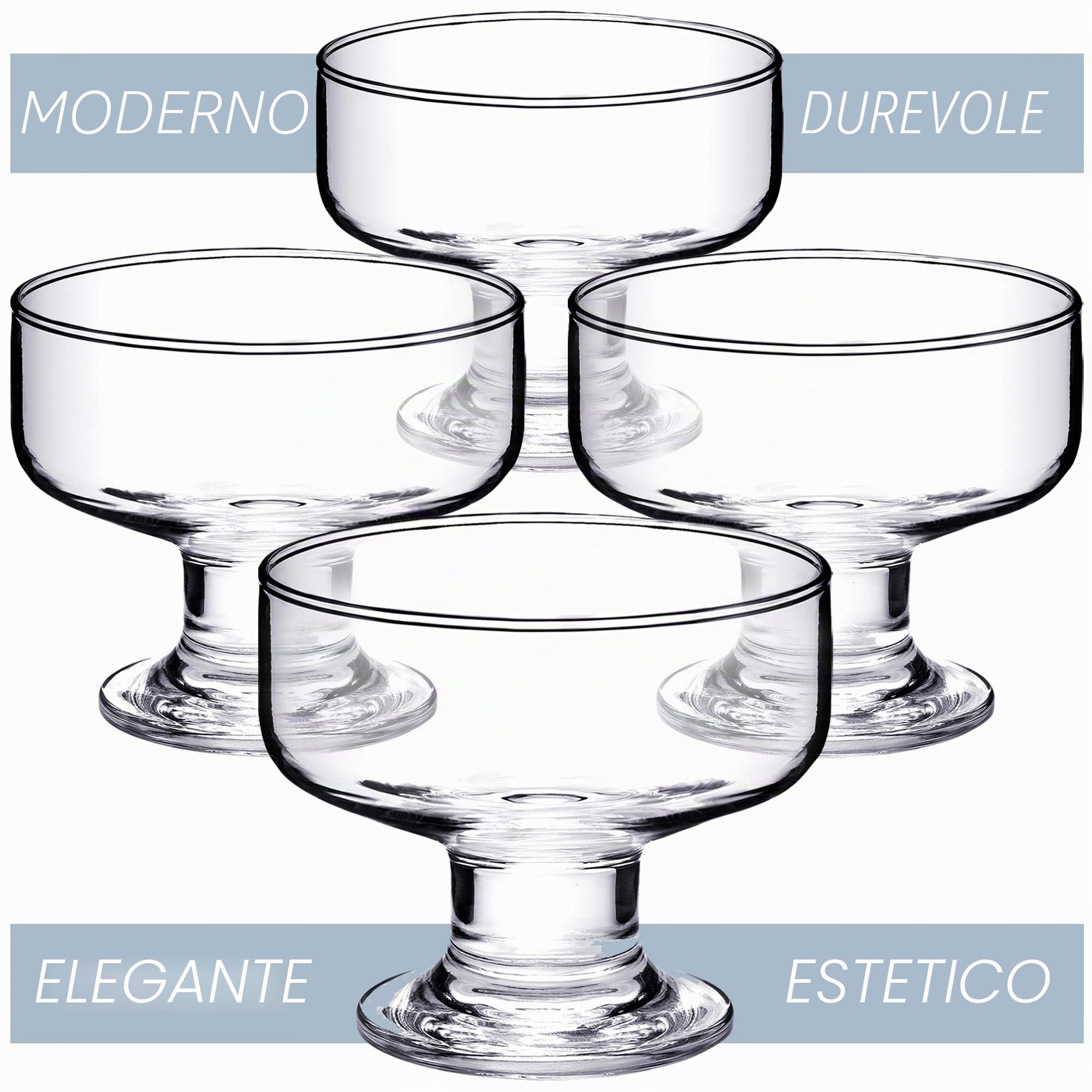 CRYSTALIA Premium Coppette Gelato Vetro 265ml Set 4 Coppa Dessert Vetro, Ciotele per Budini e Snack