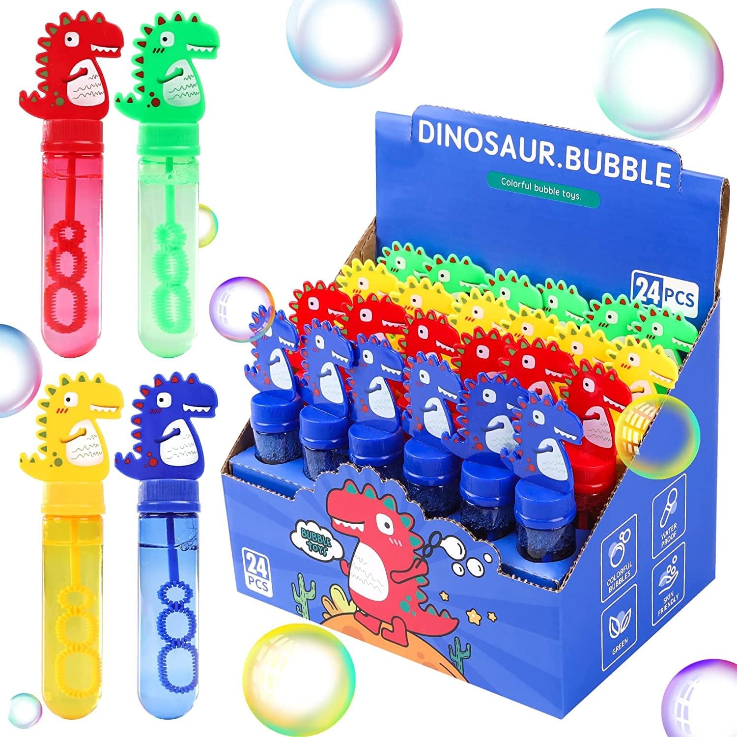 24Pcs Dinosaur Bubble Wands,Bubble Wand Bulk for Kid,Dino Bubbles Party