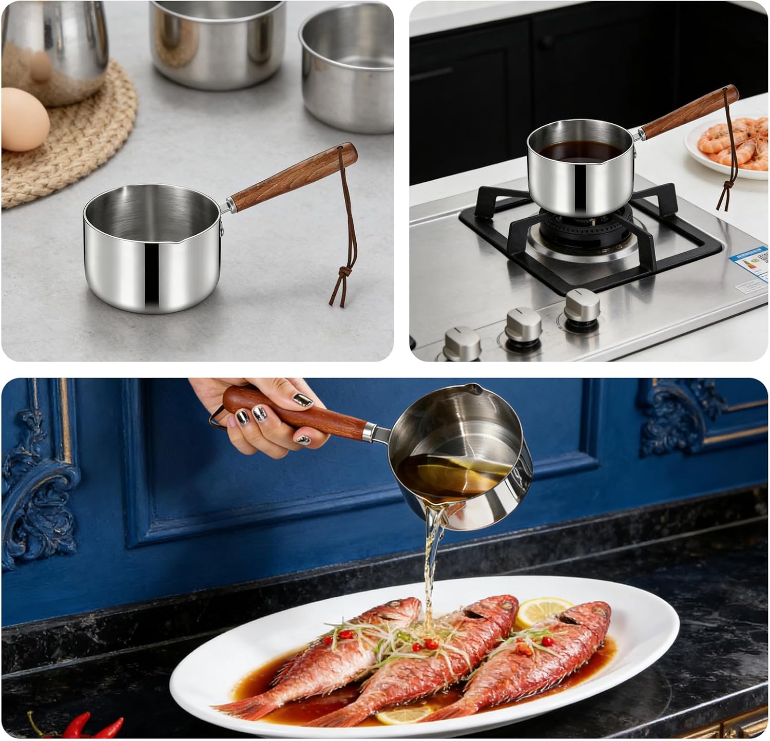Butter Warmer Small Sauce Pan - 350ml Milk Pot for Stovetop, Electric & Gas Cooktops, Multipurpose Mini Cooking Pot