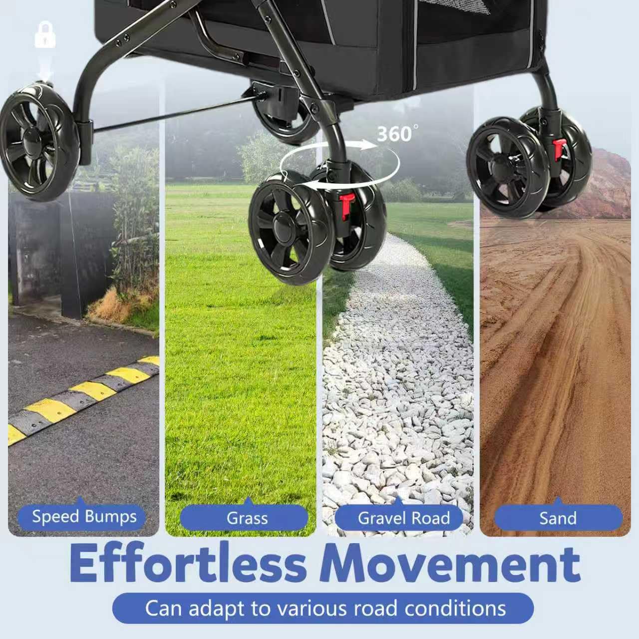 Double Dog Stroller with Cup Holder, Foldable 3-in-1 Cat Strollers with 2 Detachable Carriers, Safety Belt, Washable Cover, Removable Pads, 4 Wheels Travel Pet Stroller for Small Medium Dogs (Black)