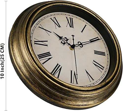 Miniatura 2 de Reloj de pared vintage, 10 pulgadas, retro, silencioso, sin tictac, números romanos, fácil de leer, reloj de cuarzo de calidad, funciona con pilas,