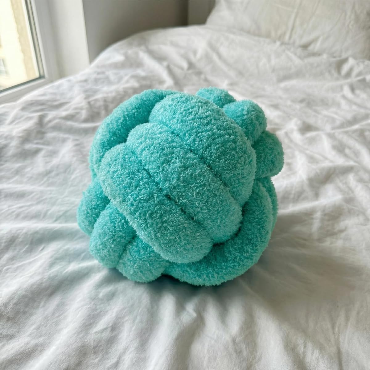 Throw Pillows - Knot Ball Pillow Throw Cushion Home Sofa Decoration Plush Knotted Handmade Round Pillows Teal 8 Inch