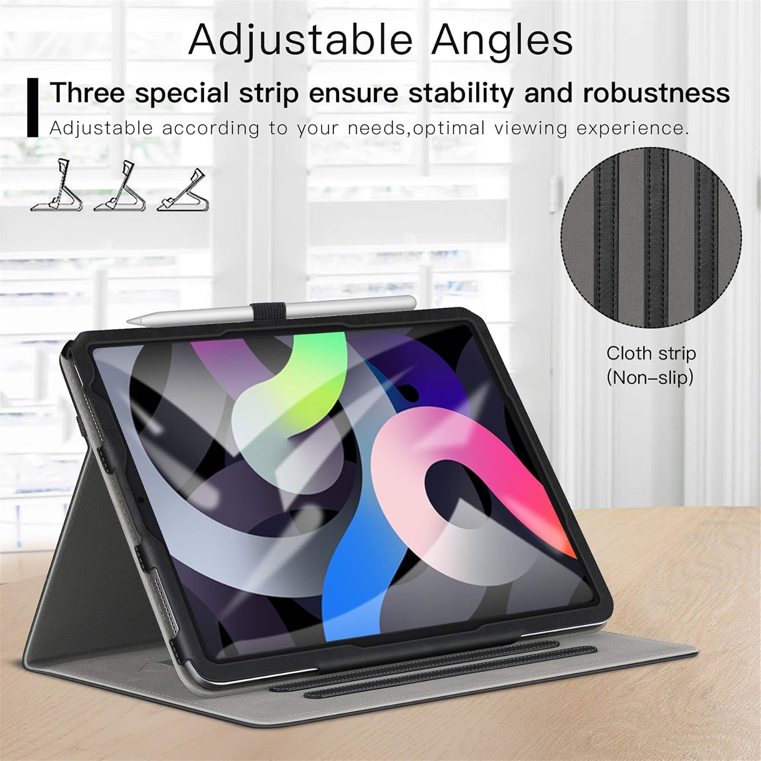 Ztotop for iPad 9th/8th/7th Generation Case, Leather Folding Stand Cover with Auto Wake/Sleep, Pencil Holder, Magnetic Multiple Viewing Angles, Hand Grip for iPad 10.2 Inch 2021/2020/2019, Denim Black