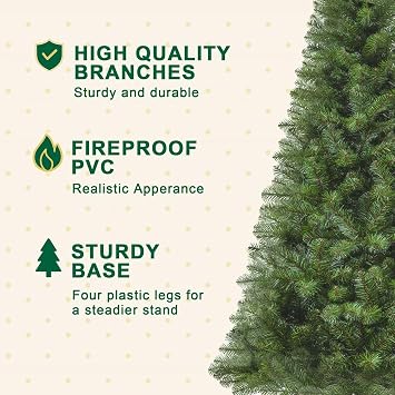 6FT Unlit Artificial Christmas Tree with 490 Tips Classic Green PVC Tree with 4-Leg Plastic Stand | Full Holiday Xmas Tree for Home, Office & Apartment Decor as Pic