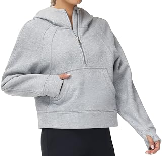 Women′s Half Zip Hoodies Long Sleeve Fleece Lined Pullover Sweatshirts Lounge Athletic Crop Tops with Pocket