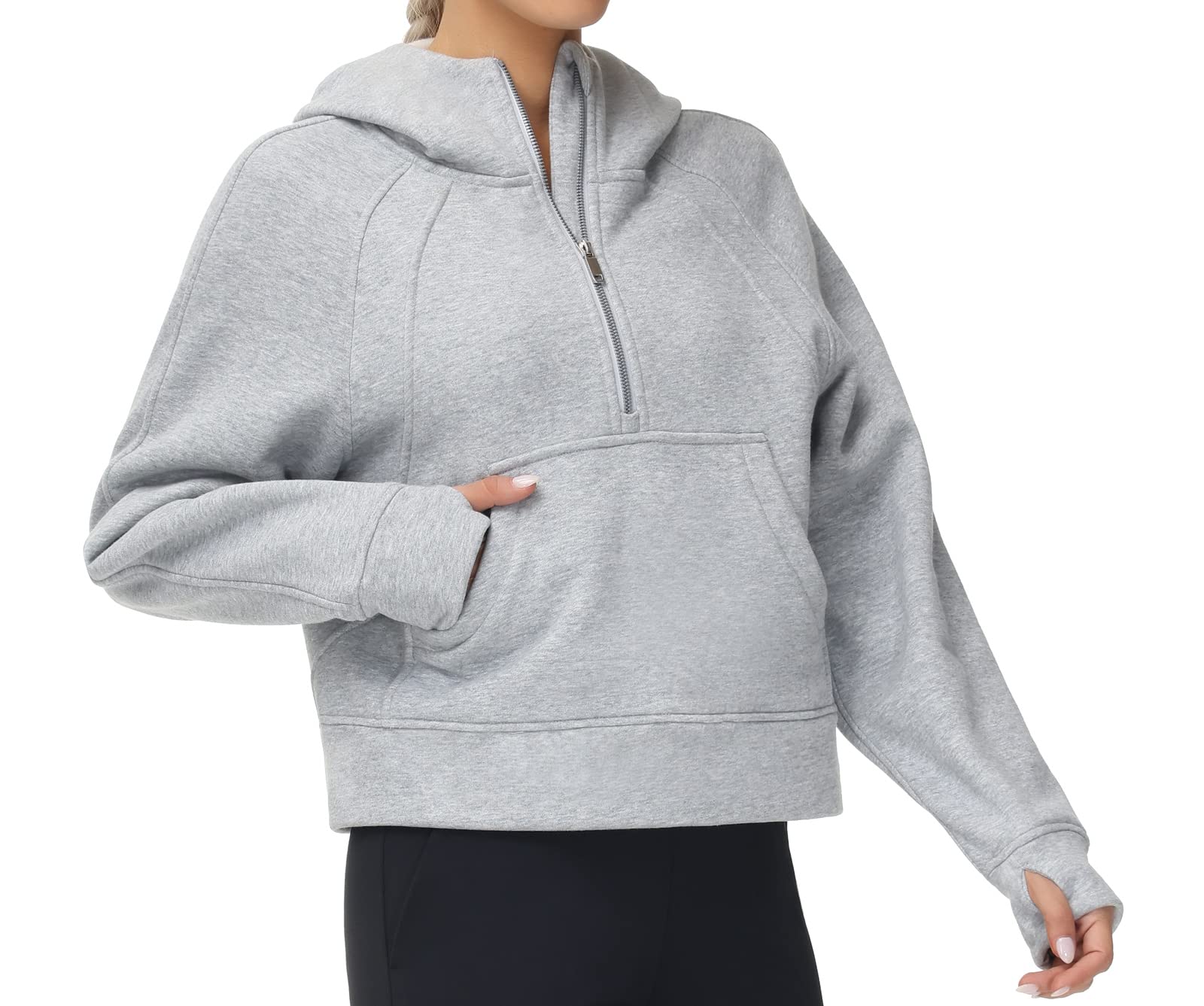 TmustobeWomen′s Half Zip Hoodies Long Sleeve Fleece Lined Pullover Sweatshirts Lounge Athletic Crop Tops with Pocket