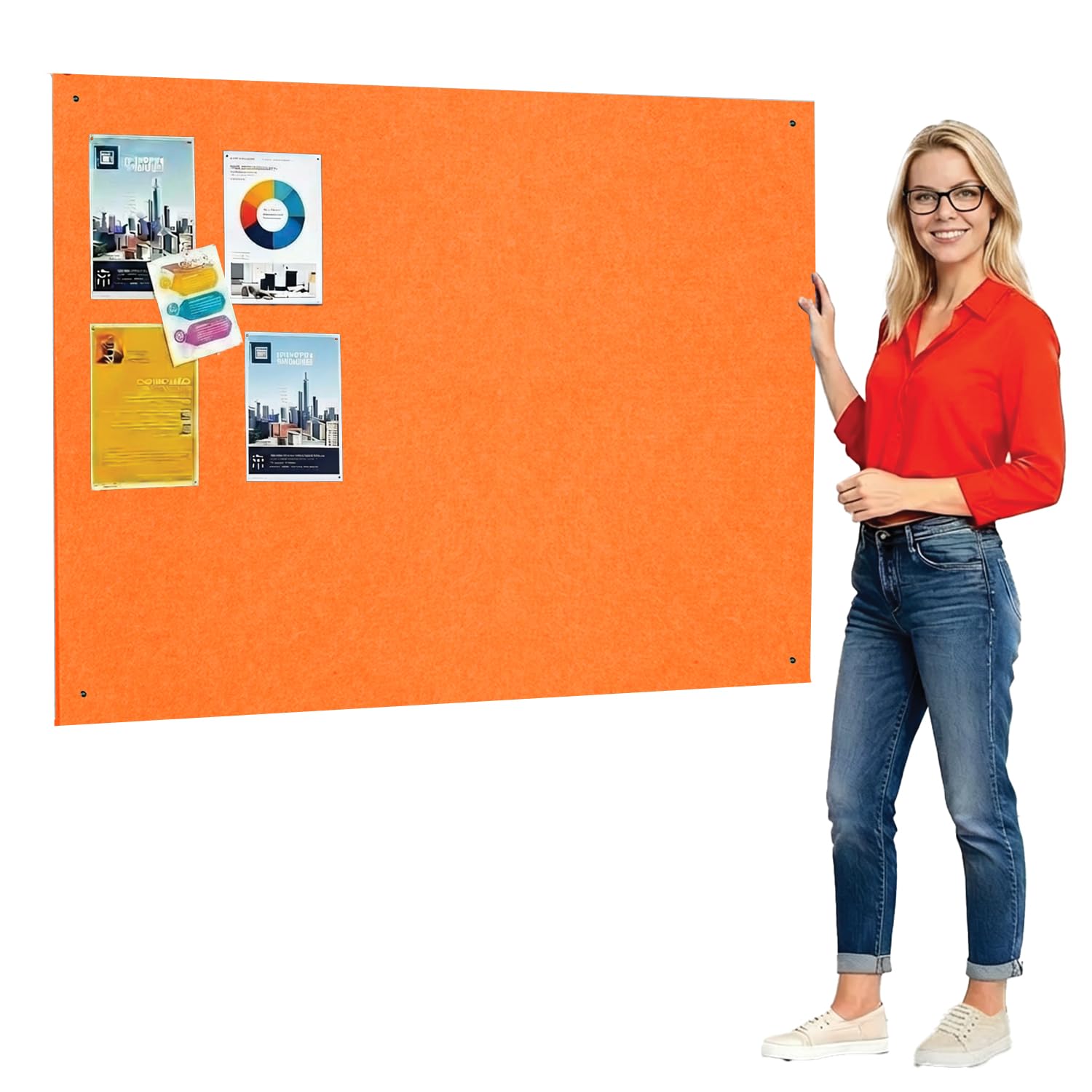 Frameless Fire-Retardant Orange Noticeboard, 120 x 150 cm, Message Pinboard, Recycled, Wall-Mounted - 12 Colours to Choose from - Ideal for Office, School, Public Displays