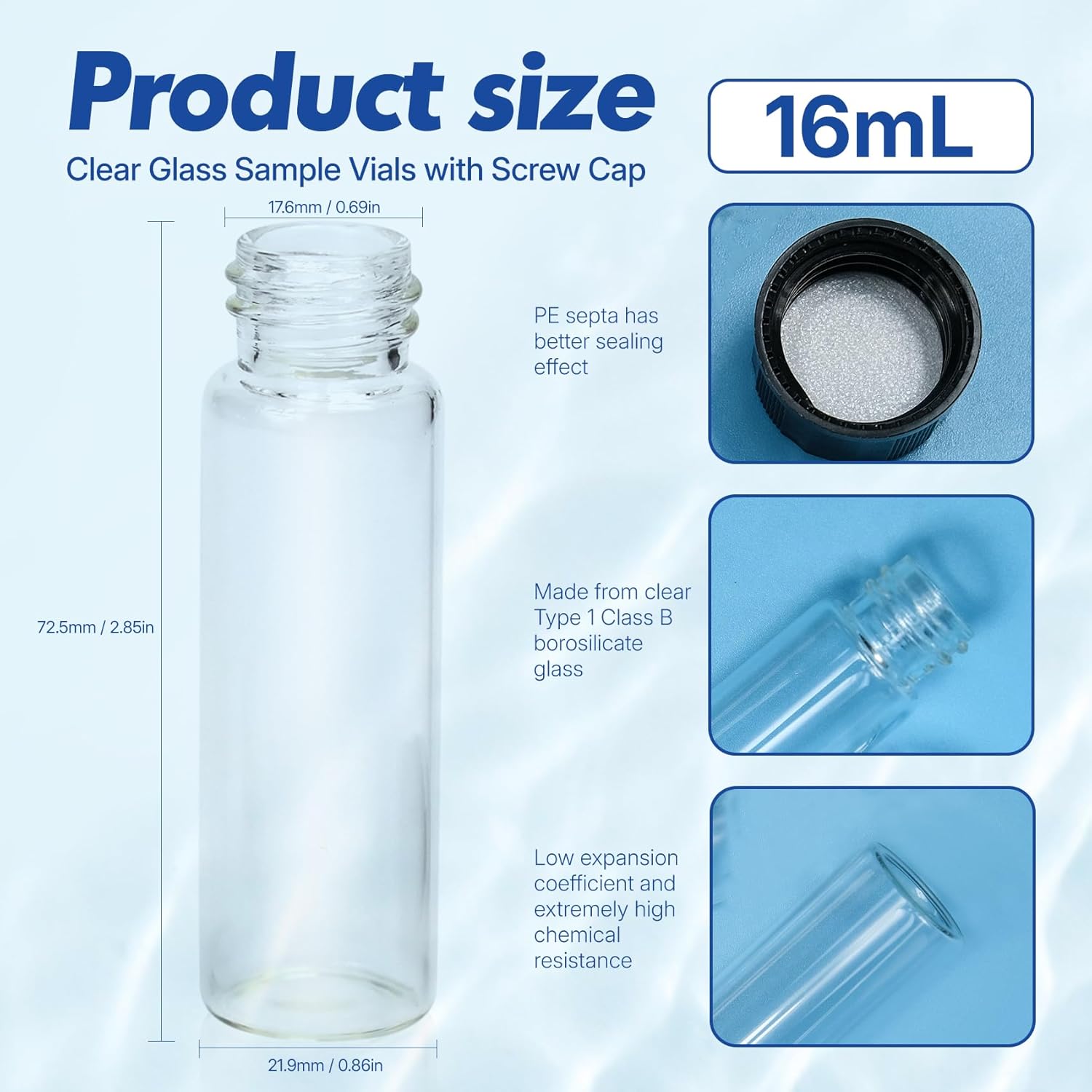 16 ml Clear Glass Vials with Screw Caps, 4 Dram Small Liquid Sample Vial, Leak-Proof Vial,100PCS,SERHICS
