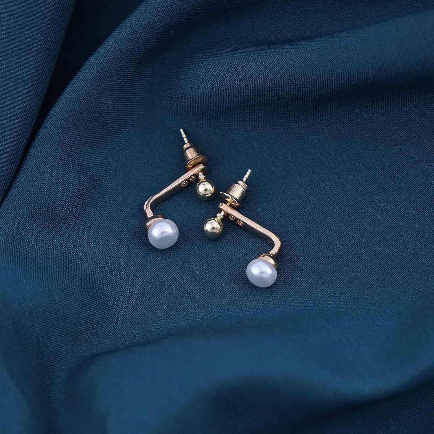 Boho Pearl Ear Jacket Earrings Gold Ball Pearl Stud Earrings Single Pearl Earrings Pearl Front Back Earrings Minimalist Pearl Ball Earrings Jewelry for Women