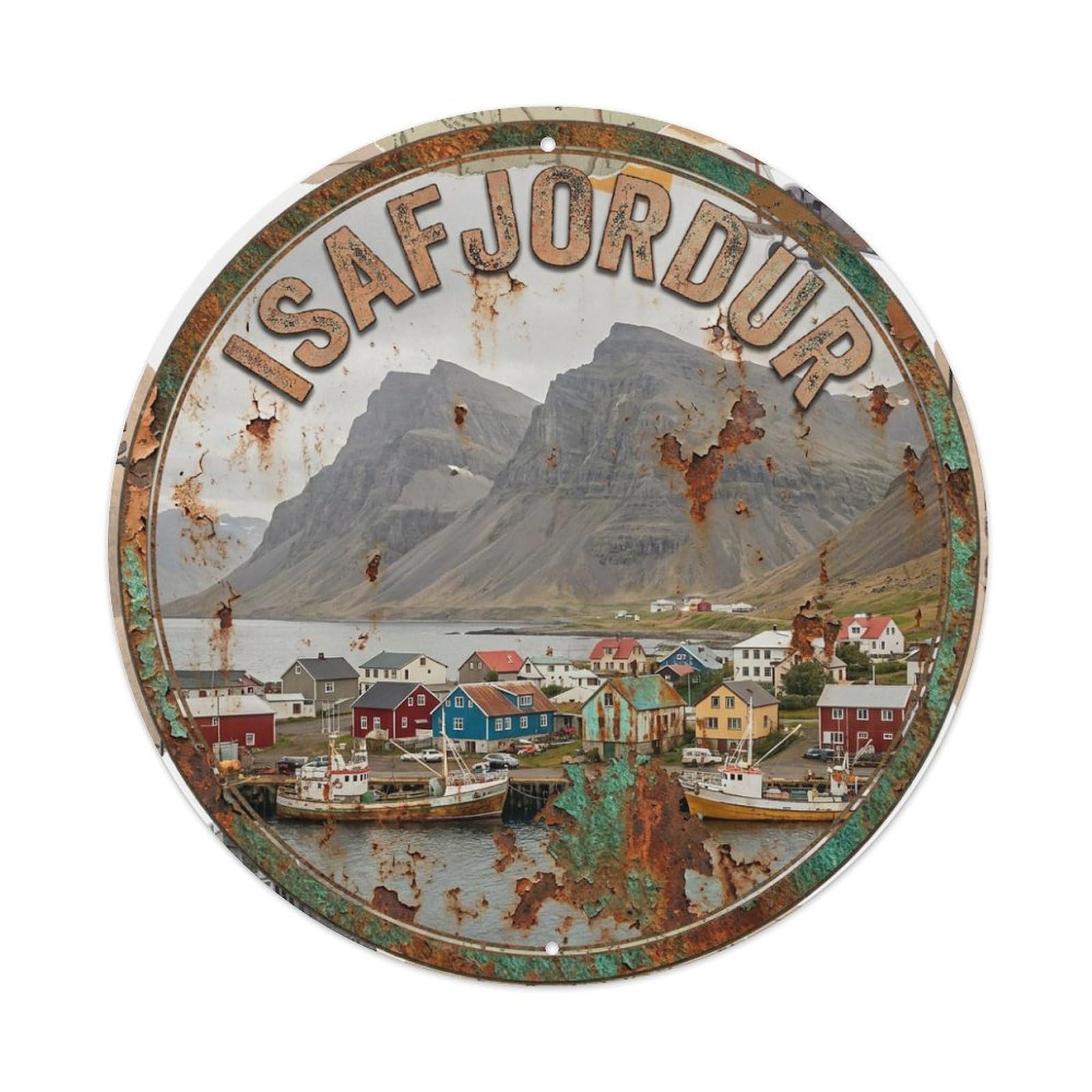 Retro Iceland Travel Isafjordur Metal Tin Sign