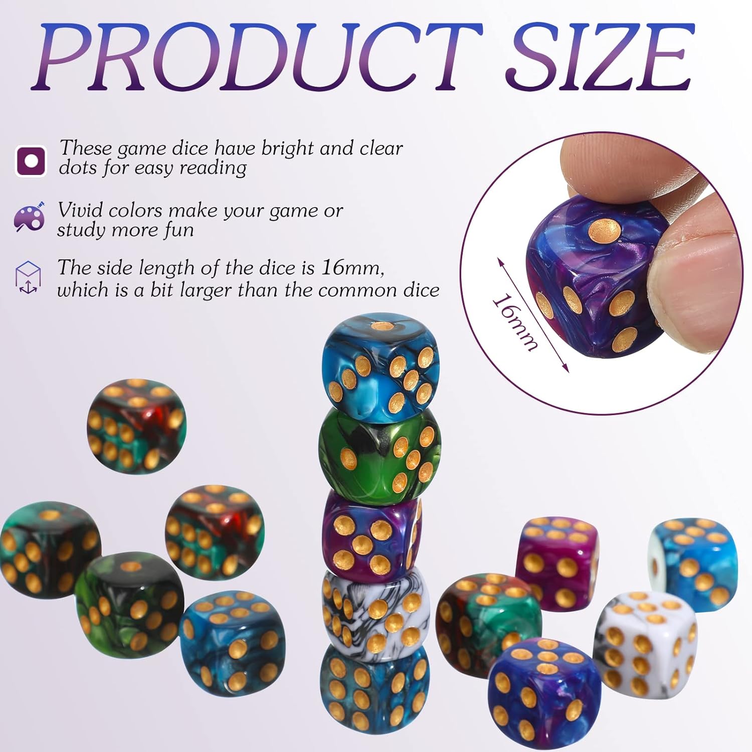 TecUnite 25 Pieces 6 Side Polyhedral Dice Set with Black Pouch Compatible with Board Activities, Parties, Math Learning and Others with Random Multi Colored Mix Color(Mix Color,6 Sides)