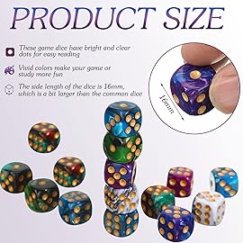 TecUnite 25 Pieces 20 Side Polyhedral Dice Set with Black Pouch Compatible with Board Activities, Parties, Math Learning and Others with Random Multi Colored Mix Color(Mix Color,6 Sides)