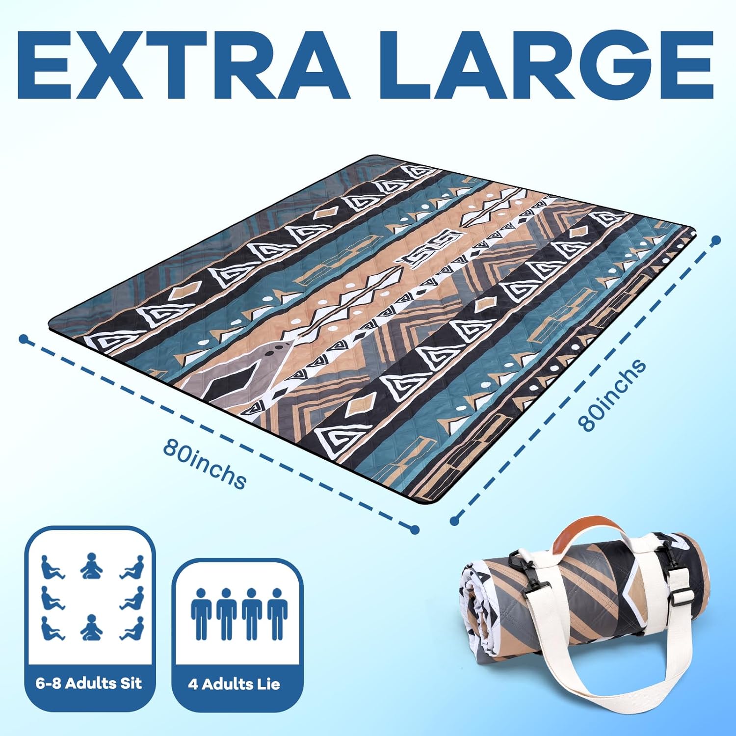 Genovega Waterproof Picnic Blanket Outdoor Camping Beach Mat Extra Large Foldable Car Essential Roadtrip Gadget Rv Accessories Glamping Tent Gear Must Haves Hiking Stuff Backpacking Necessities Gift - Image 2