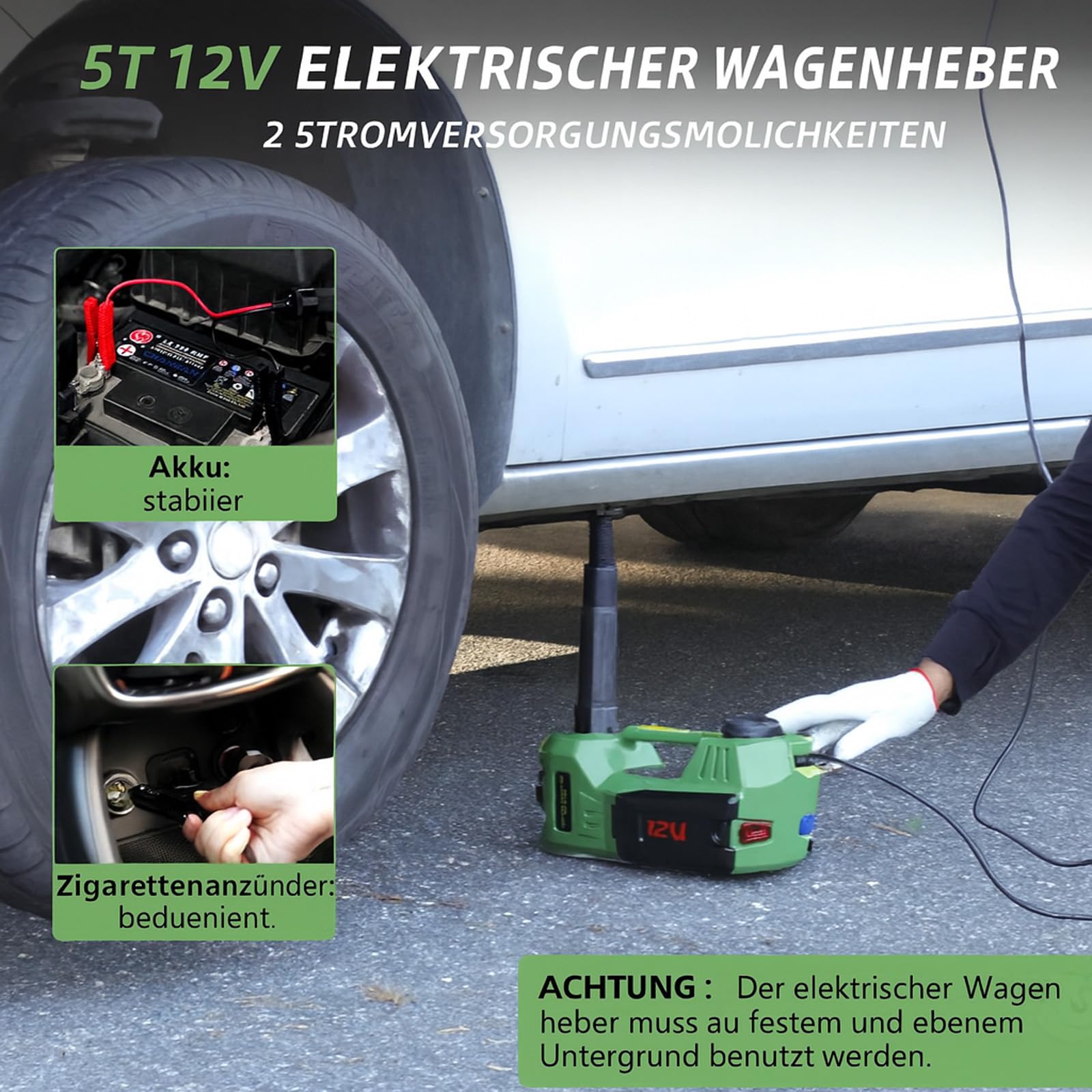 ROGTZ 5 Tonnen Hydraulischer Wagenheber – 4-in-1 Multifunktionales Pannenhilfe-Set mit integrierter Luftpumpe, LED-Licht und Reifenreparatur-Werkzeug für Auto, SUV, LKW