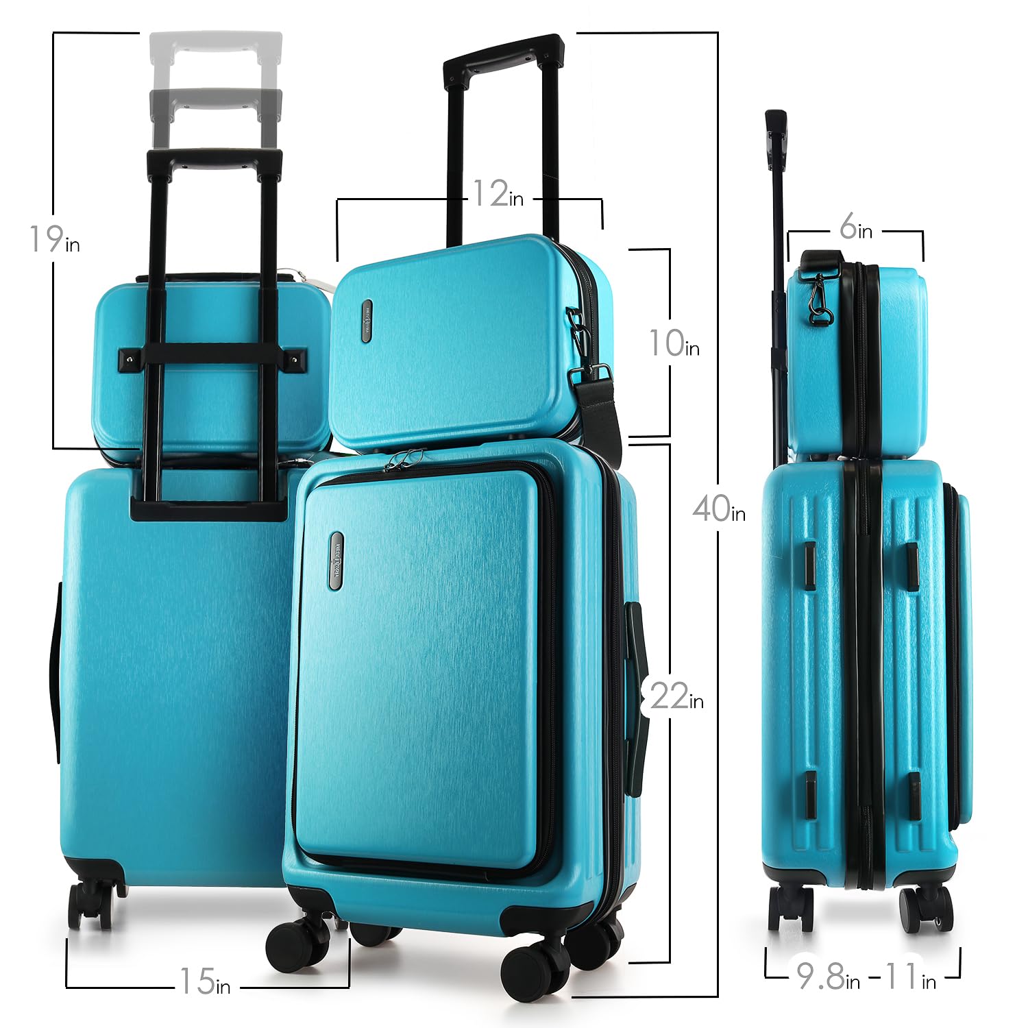 TRAVELARIM Rozszerzalny bagaż podręczny 56 cm, Niebieskozielony, 22 Inch, Nowoczesny