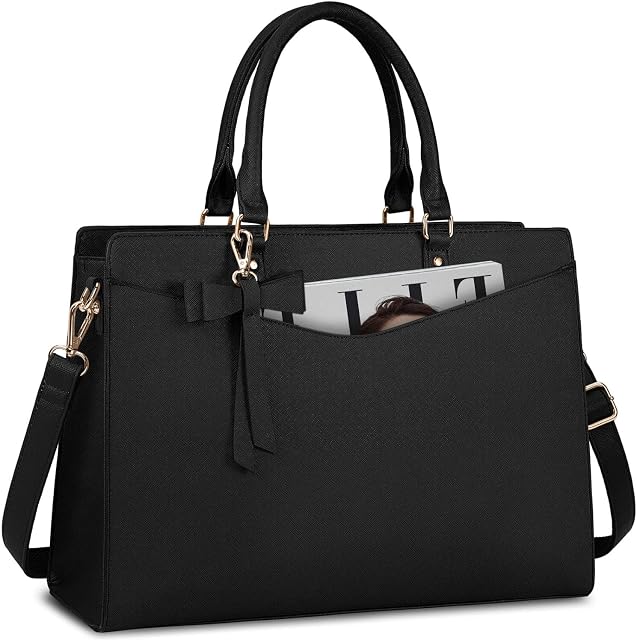 Laptop Bags for Women 15.6 inch Laptop Tote Bag PU Leather Large Work Tote Bag Waterproof Professional Business Office Work Bag Laptop Briefcase Women Travel Handbag Shoulder Bag, Black