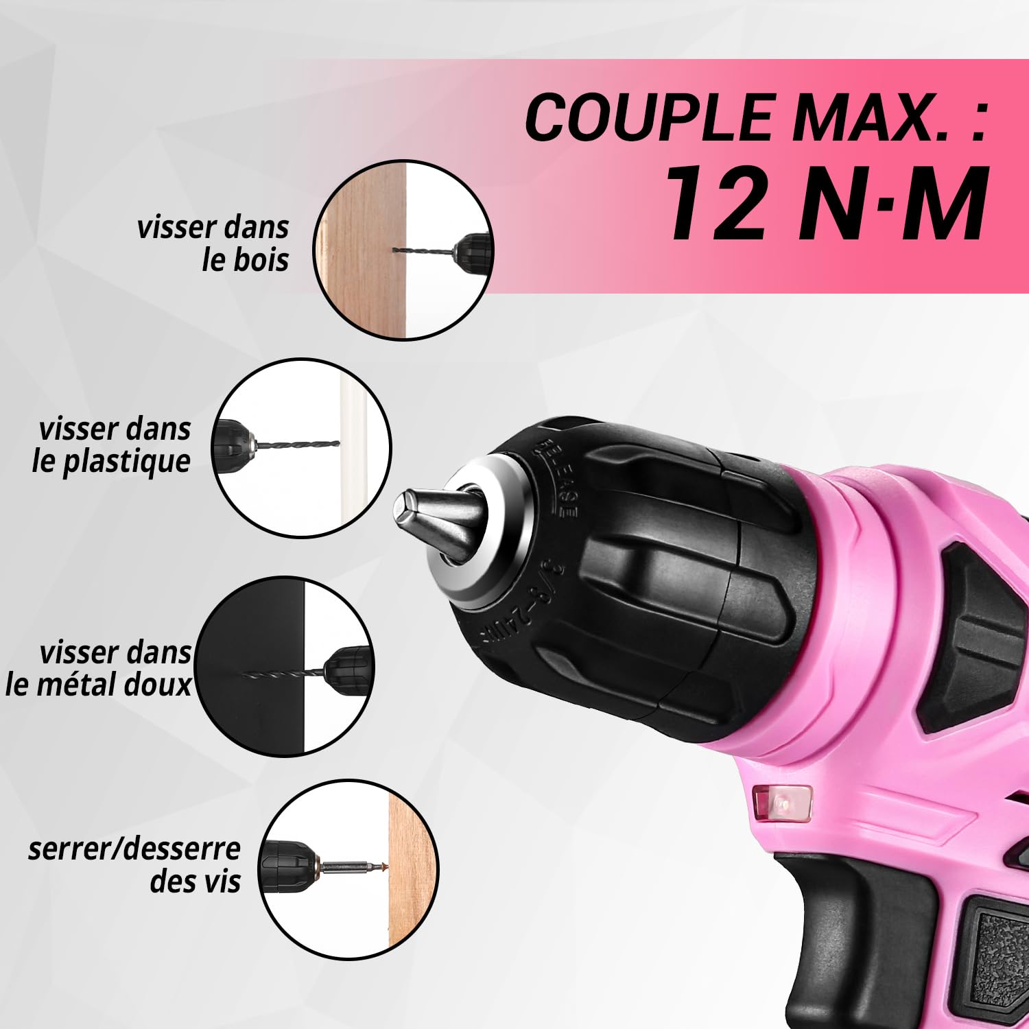 DEKO Caisse a Outil Rose avec Perceuse Visseuse Multifonction Sans Fil 8V, 126 Pièces Malette Outils complete, Ensemble d'Outils avec Perceusepour Réparation, Entretien et Travail