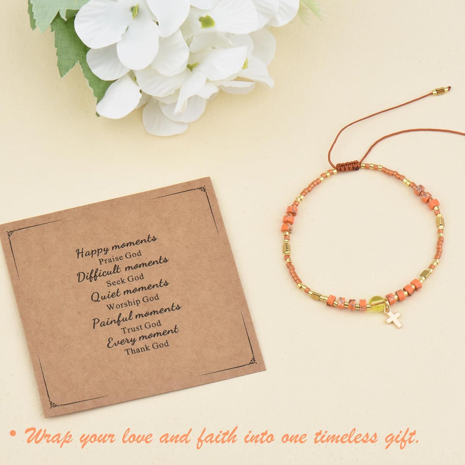 Christian Gifts for Women, Natural stone Bracelet, Religious Gift for Woman, Christian Gifts, Inspirational Gift for Women, Golden Cross Bracelet - Image 2