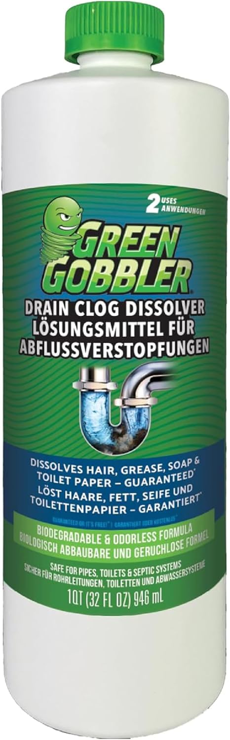 Green Gobbler - Industrial Strength Clog Remover - Liquid Drain Unblocker & Cleaner - For Toilets, Sinks, Tubs - Septic Safe - 946 ml