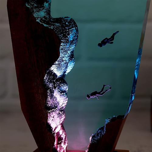 Miniatura 5 de Drawelry Lámpara creativa de luz de madera de resina epoxi, hecha a mano, multicolor, lámpara de océano acuático, buceador, cueva, entusiastas del