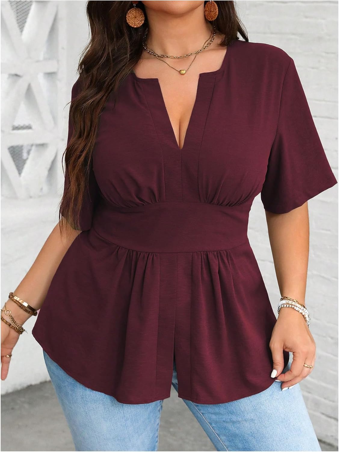 GORGLITTER Women's Plus Size Peplum Tops Short Sleeve V Neck Asymmetrical Blouse Shirts Summer Going Out Tops 2025 - Image 5
