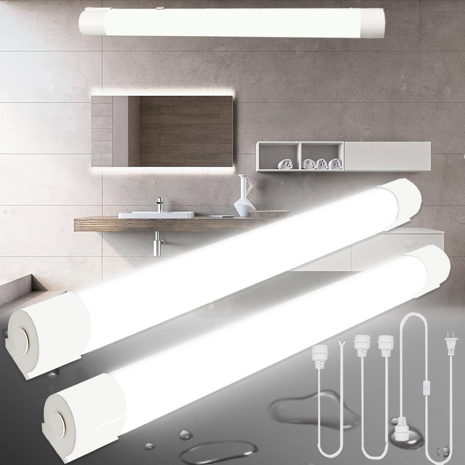 Photo 1 of 2PCS LED Shop Ceiling Light 2FT with Plug, 5000K Tube Lights Under-Cabinet Light Fixtures, Bright Garage LED Light Utility with ON/Off Switch, Suit for Workbench Bedroom Living Room Kitchen Closet etc 2FT-2PCS