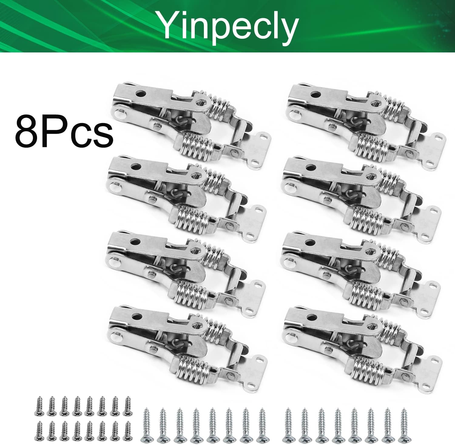 Yinpecly 8PCS Spring Draw Toggle Latches Lock Cabinet Box Hasp Latch 304 Stainless Steel Hardware Fitting Lock 2.17" Long Catch Clamp Latch for Cabinets Case Box Trunk Catches, Silver