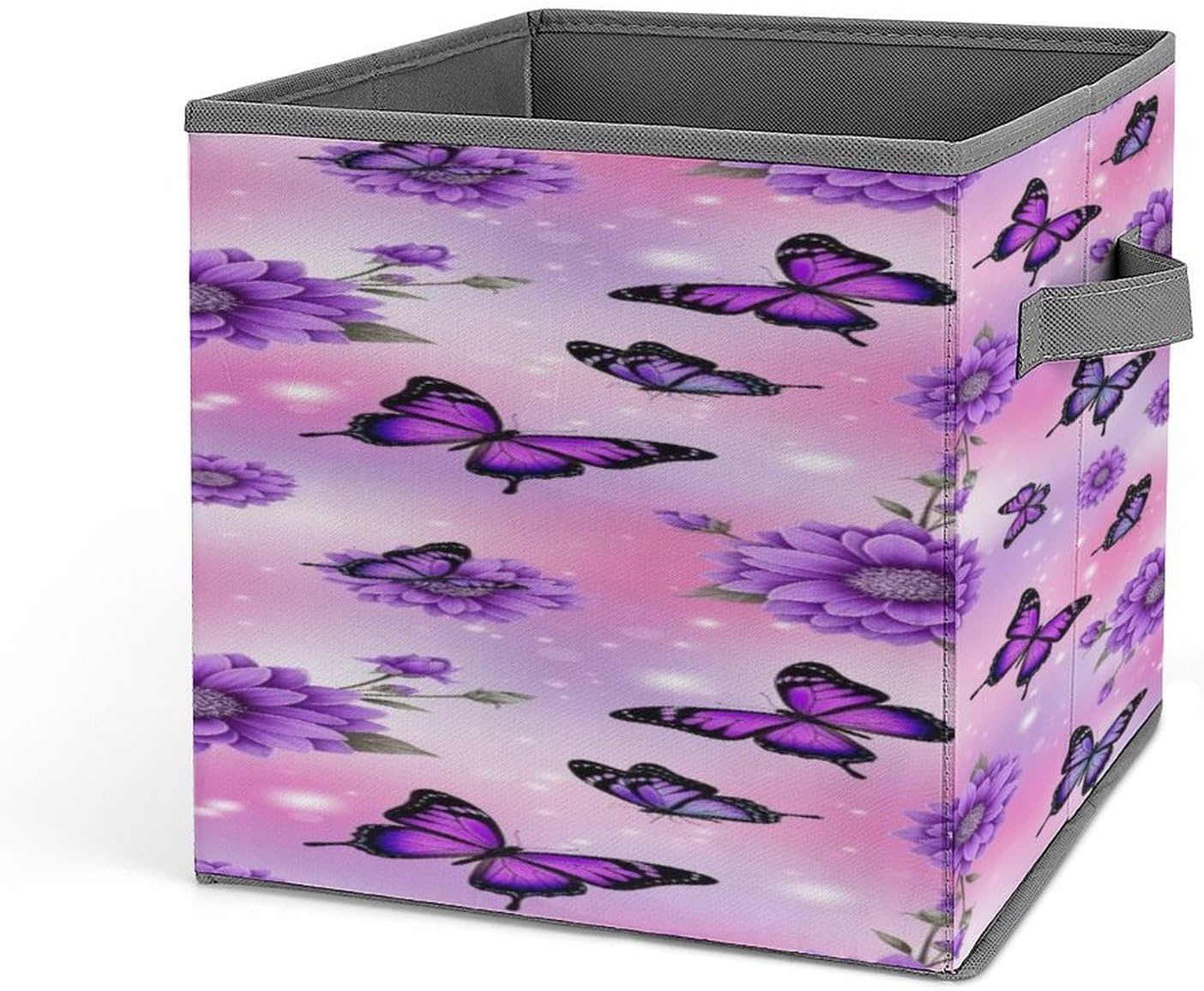 Foldable Butterfly Purple Flowers Household Storage Cube Bins