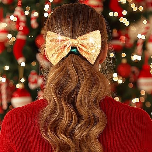 Miniatura 5 de Gortin Coleteros de cabello con lazo de Navidad, lentejuelas, lazos para el cabello, bandas elásticas de terciopelo crujiente, soporte de cola de