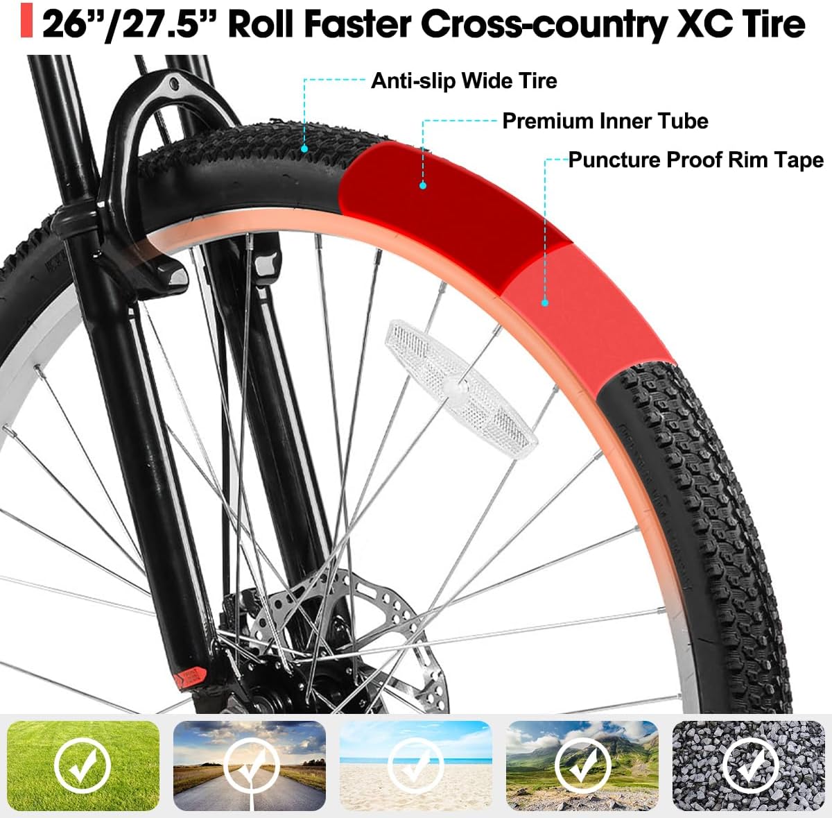 HILAND 26 27.5 inch Mountain Bike 18 Speeds, Suspension Fork, Aluminum Frame Disc-Brake for Men Women Mens MTB Bicycle Adlut Bike - Image 3