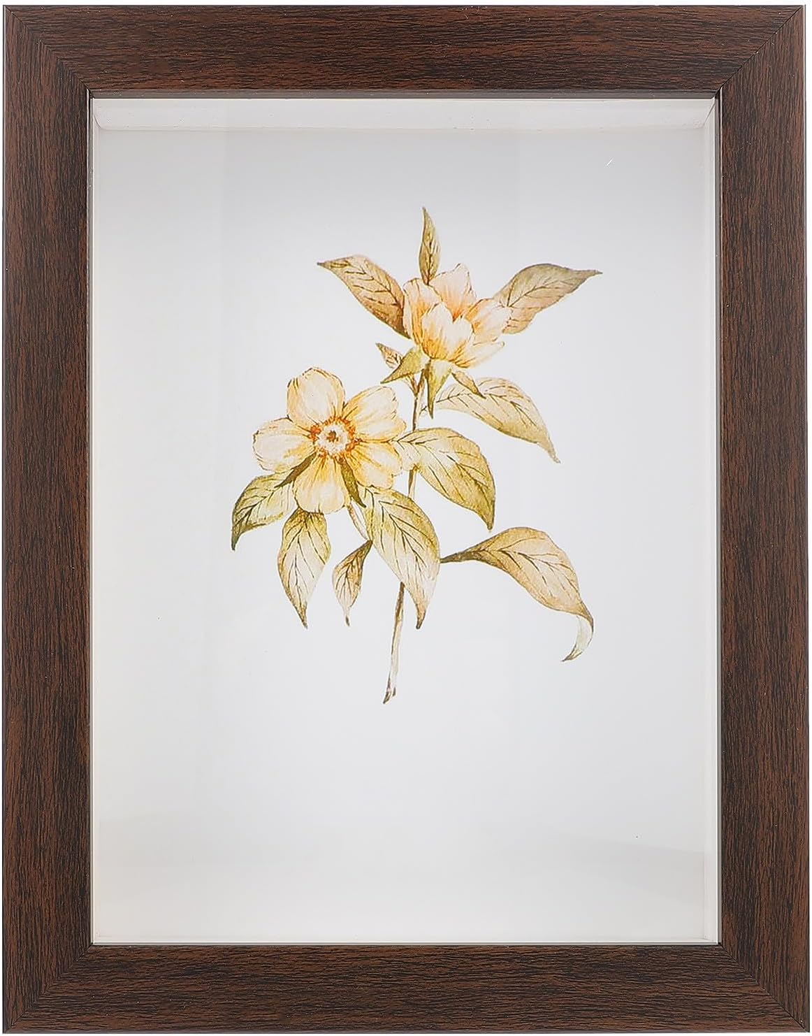 10inch Deep Shadow Box Frame Display Case for Keepsakes with Dried Flowers, Rustic Walnut Color, Tabletop Display for Wedding and Memory Preservation