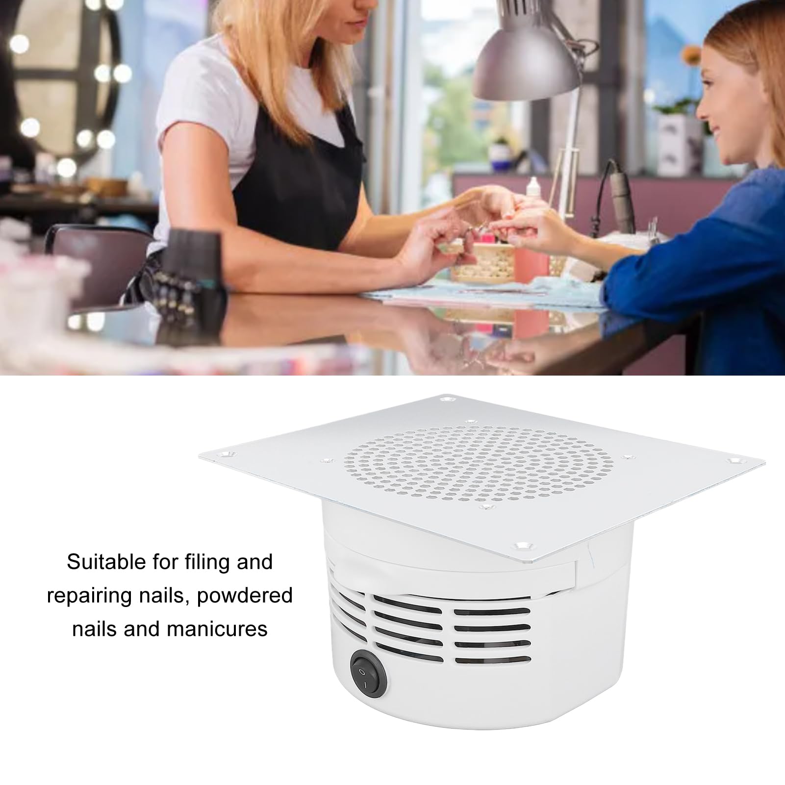 Colector de Polvo de Uñas, Aspirador de Uñas Integrado en la Mesa, Aspirador de Uñas con Superficie Metálica con Filtro Reutilizable, Potente Ventilador para Herramientas de