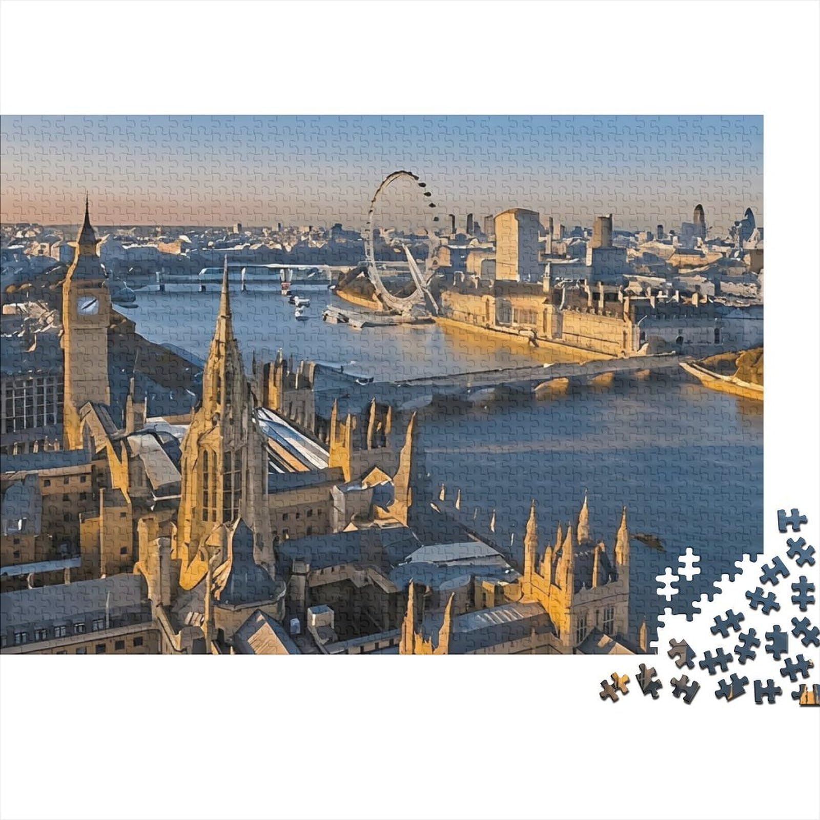 London Skyline View Jigsaw Puzzles Puzzles for Adults Kids. 1000 Piece Whimsical Challenge Toy Educational Game Home Decoration for Adults& Kids Age 14 Years Up 70x50cm/1000pcs