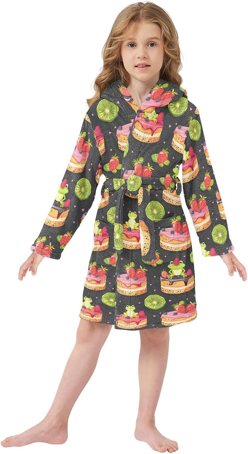 senya Frog Cake Toddler Hooded Bathrobe Kids Soft Plush Bath Towel Robes for Boys Girls 2-12 Years