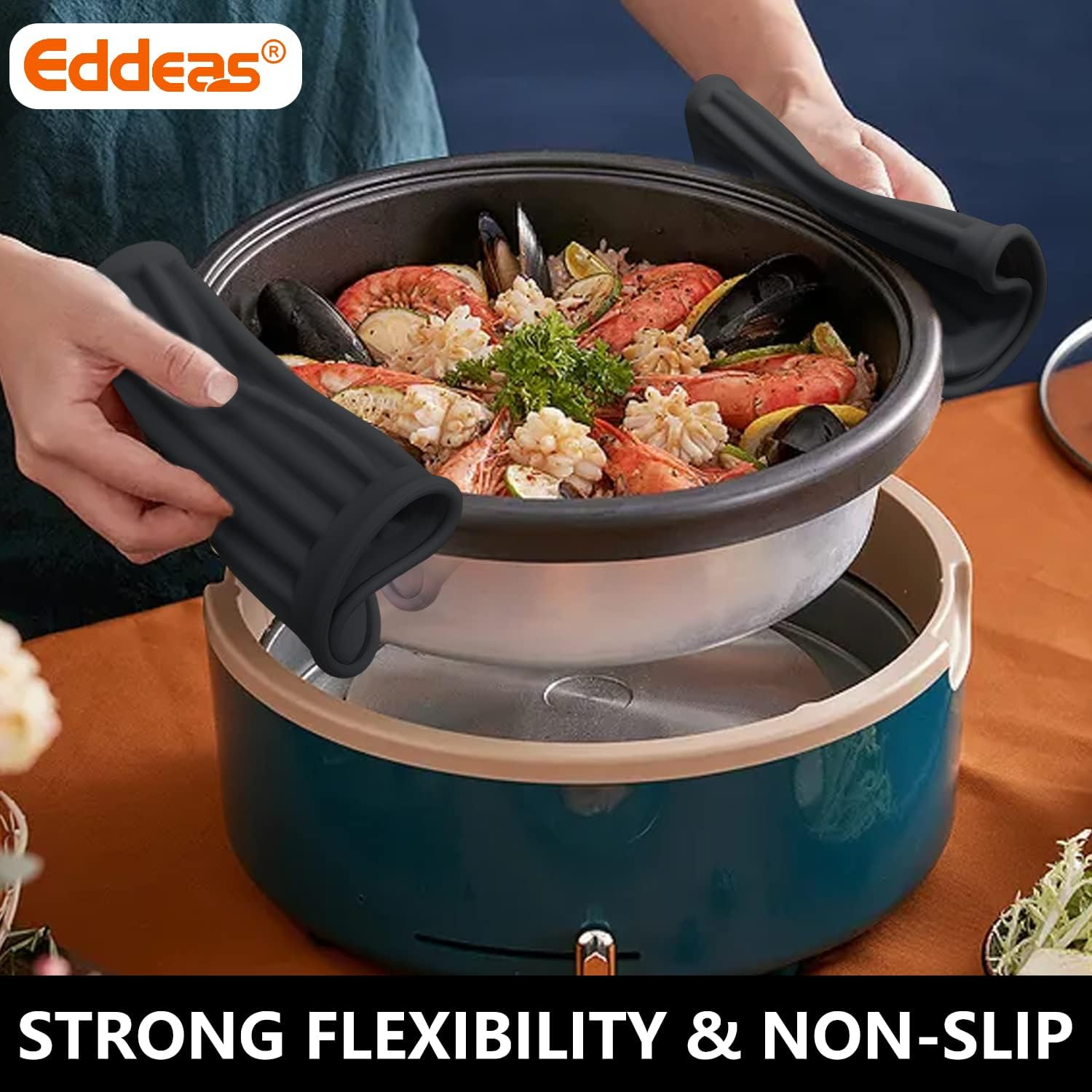 Eddeas Silicone Trivets,Large Hot Pads and Pans - 446°F Heat Resistant Hot Pads for Kitchen Counter-4 Pcs Black Multi-Purpose & Versatile Trivet Mat - Flexible & Durable (12"x9"): Home & Kitchen